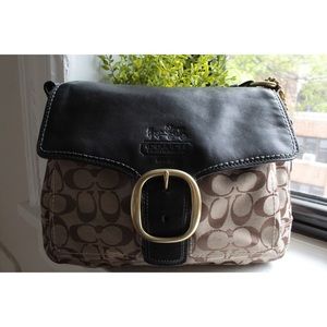 Coach Signature Flap Canvas Leather Shoulder